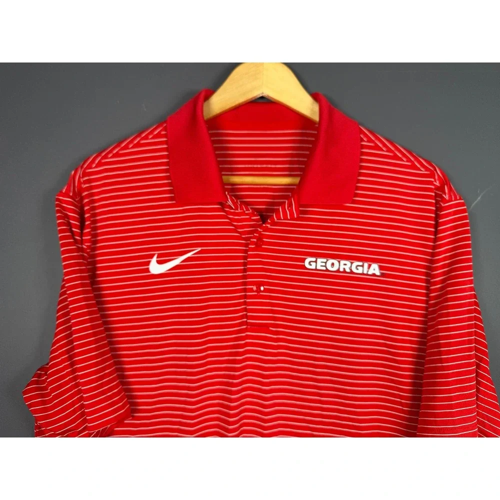 Nike Georgia Bulldogs Mens Medium Red White Striped Performance Polo Shirt